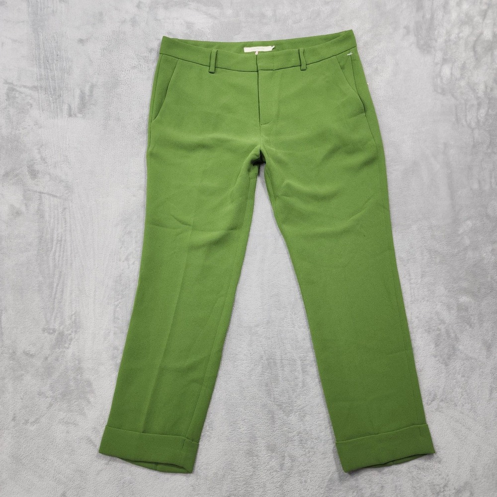 NEW L'Autre Chose Pants Womens 46 /L Green Crepe Cuffed Ankle Dress Lined Italy